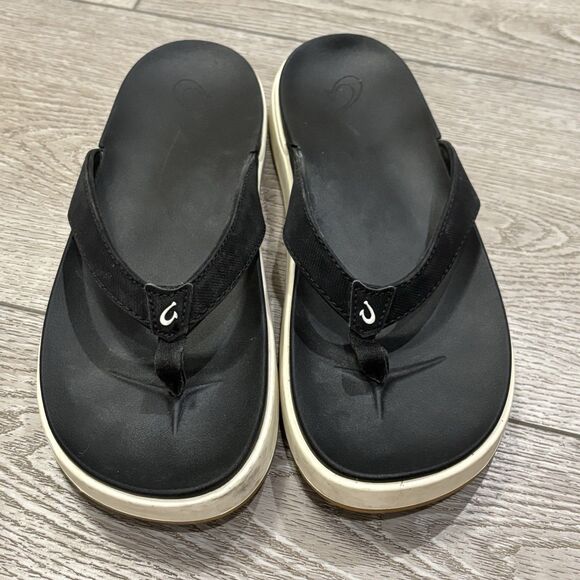 Olukai Nu'a Pi'o Sandals Women's 9 Black Wet Grip Rubber Flip Flops 20445 - Picture 1 of 4